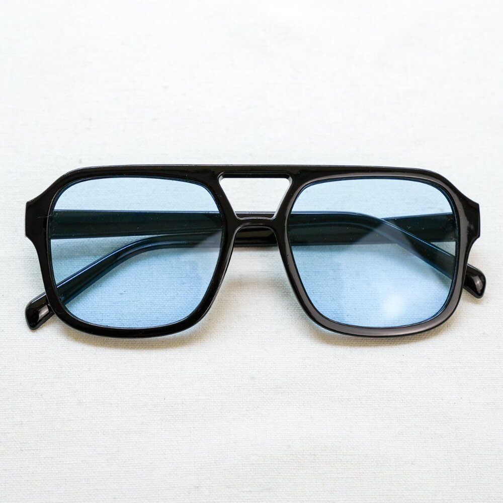 y2k square blue lens black 90s sunglasses